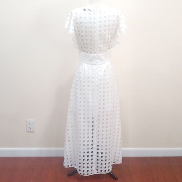 Anthropologie Antik Batik White Eyelet Flutter Sleeve Midi / Maxi Dress - 38 / S - Picture 7 of 14